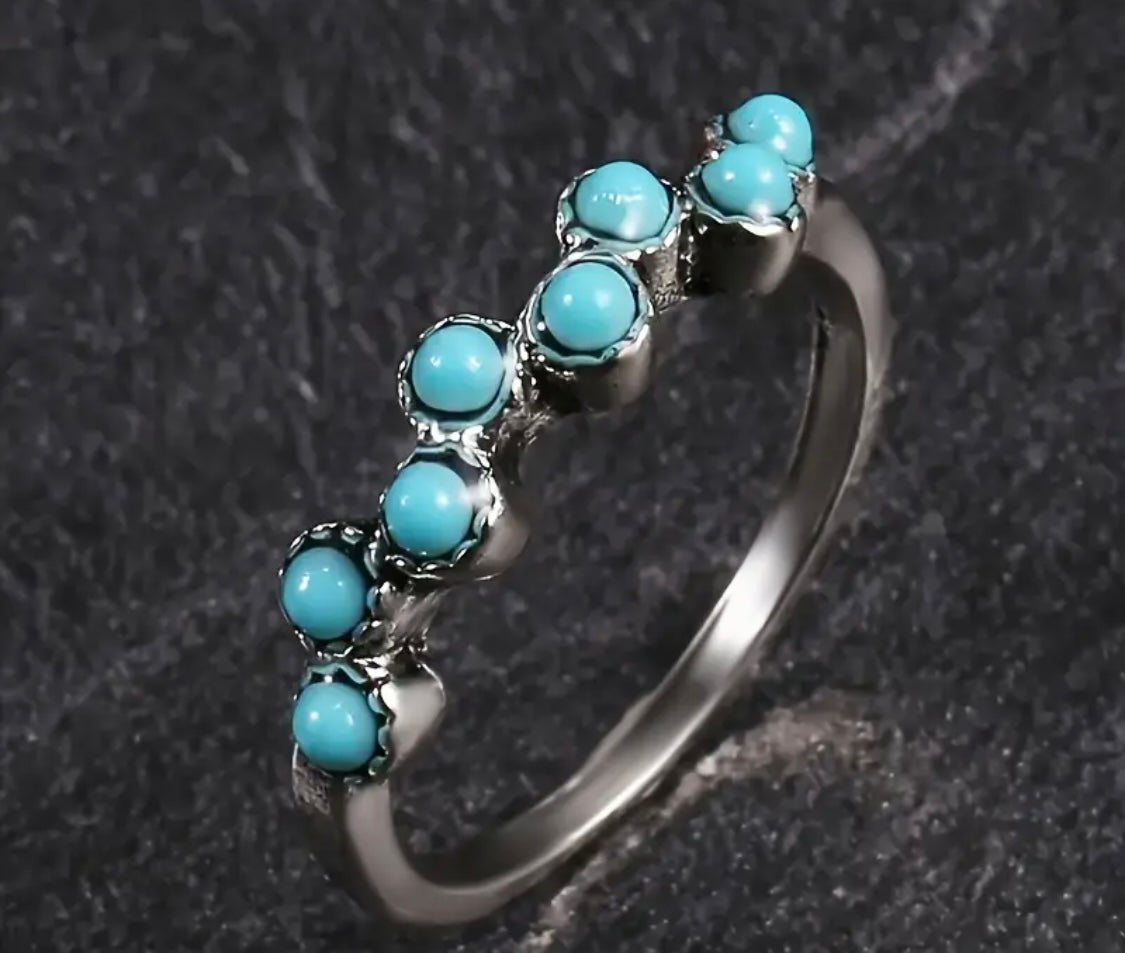 925 Sterling Silver Turquoise Inlaid Ring