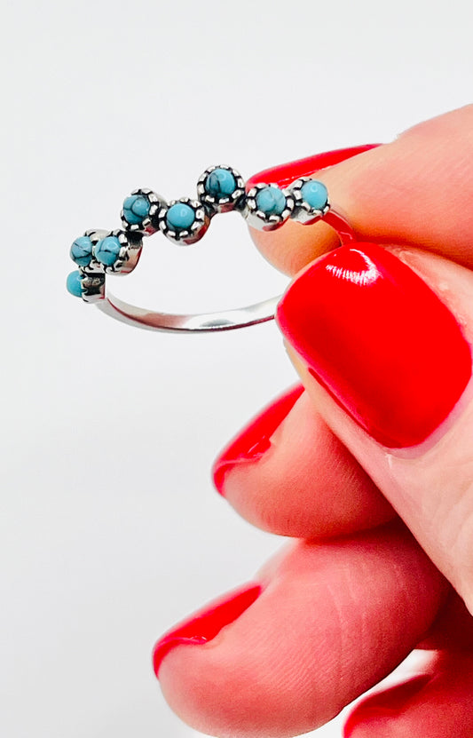 925 Sterling Silver Turquoise Inlaid Ring