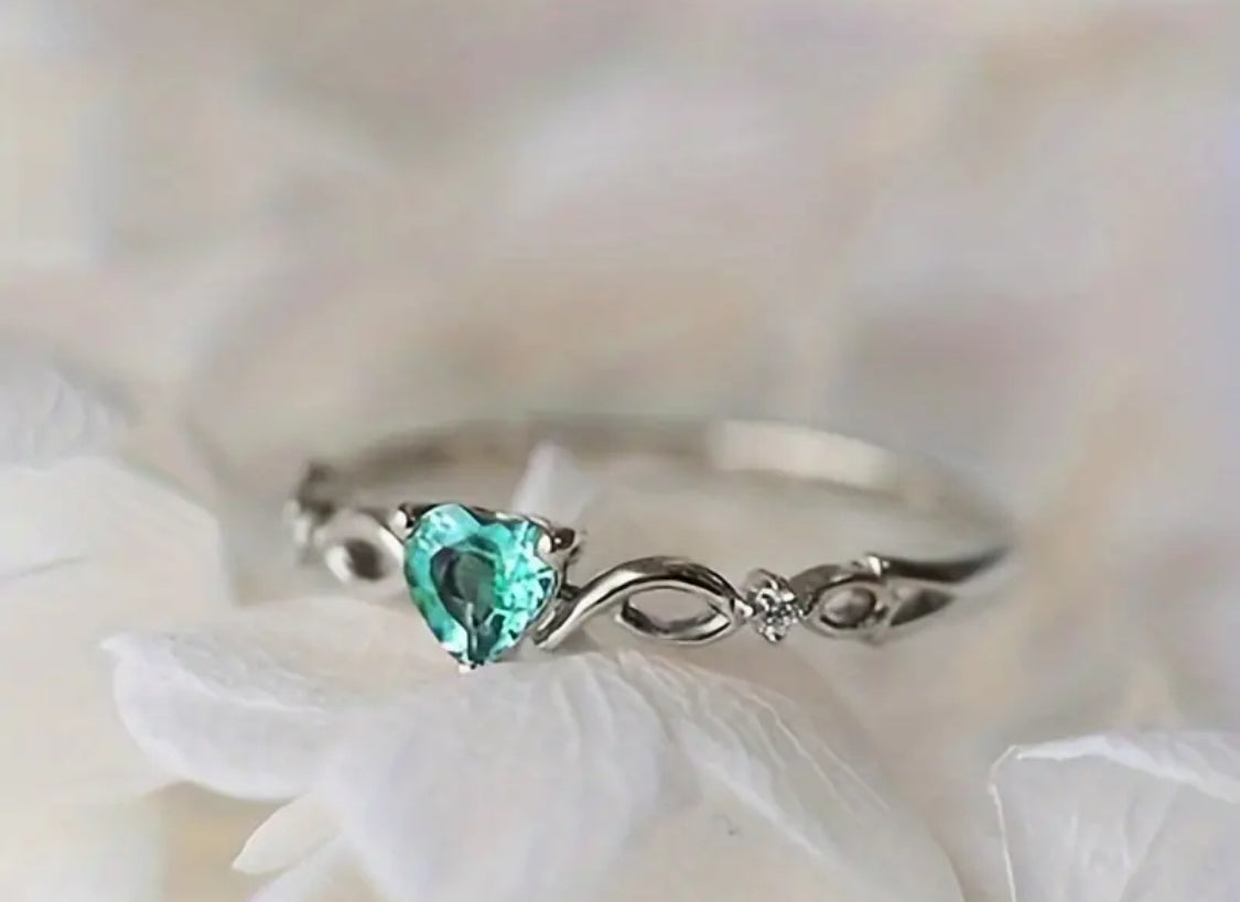 18k Gold-Plated Mint Green Heart Ring