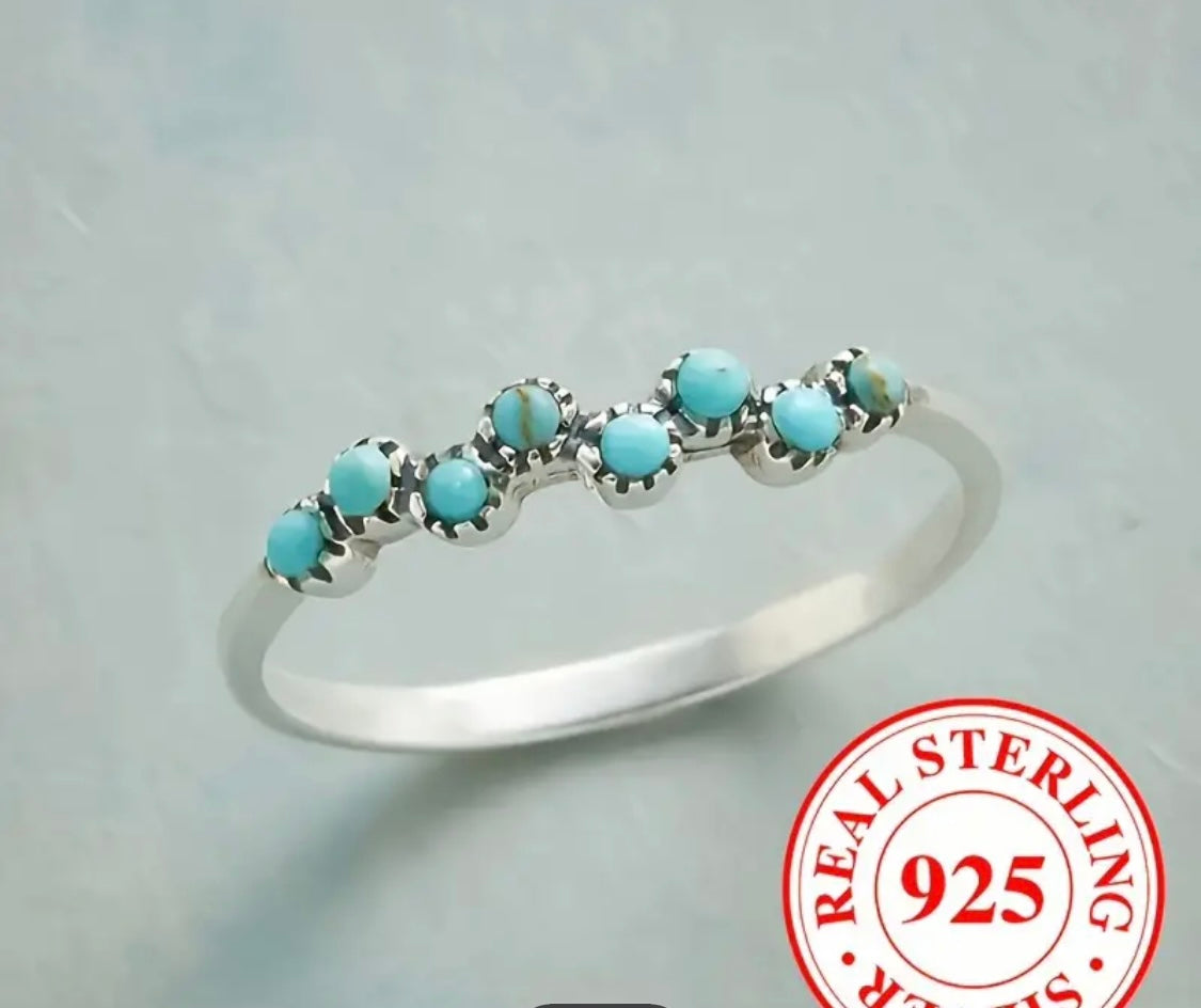 925 Sterling Silver Turquoise Inlaid Ring