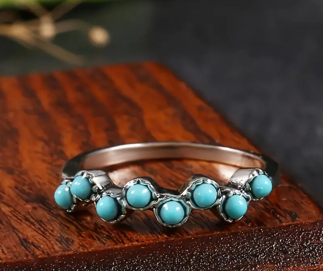 925 Sterling Silver Turquoise Inlaid Ring