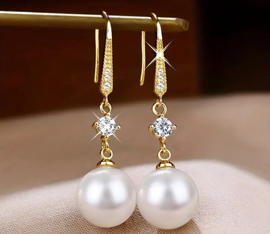 Classy Golden Faux Pearl Dangle Drop Earrings