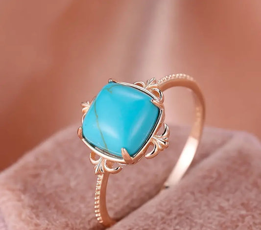 Turquoise Inlaid Gold s925 Square Ring