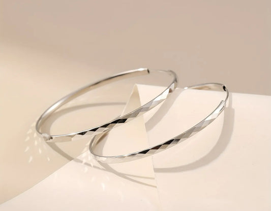 Large 925 Silver Sparkly Hoop Earrings