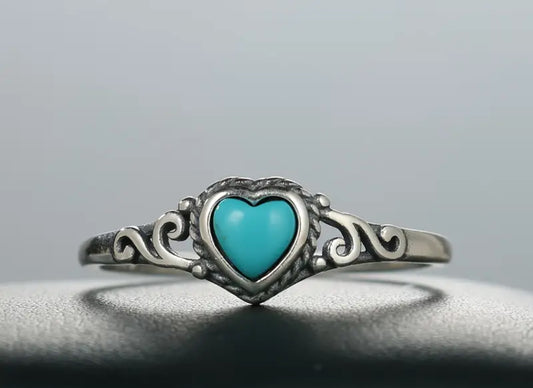 Turquoise Gemstone Heart 925 Sterling Silver Ring