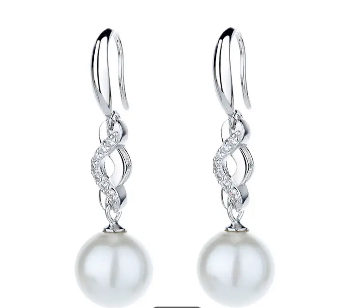 Timeless 925 Sterling Silver Faux Pearl Dangle Earrings