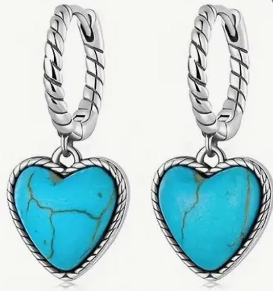 Turquoise Heart Earrings - 925 Sterling Silver