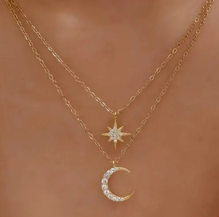 Moon & Star 925 Sterling Silver Pendant Necklace