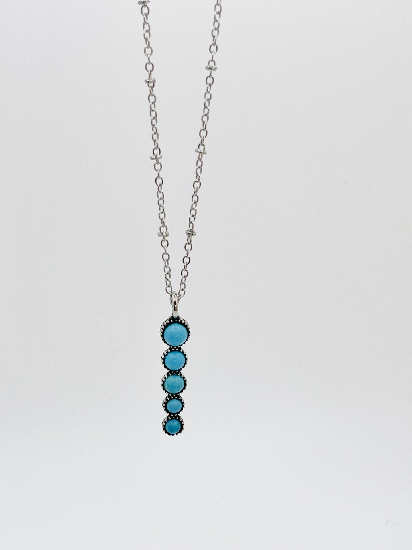 Long Boho-Bar Turquoise Gemstone Silver-Plated Necklace