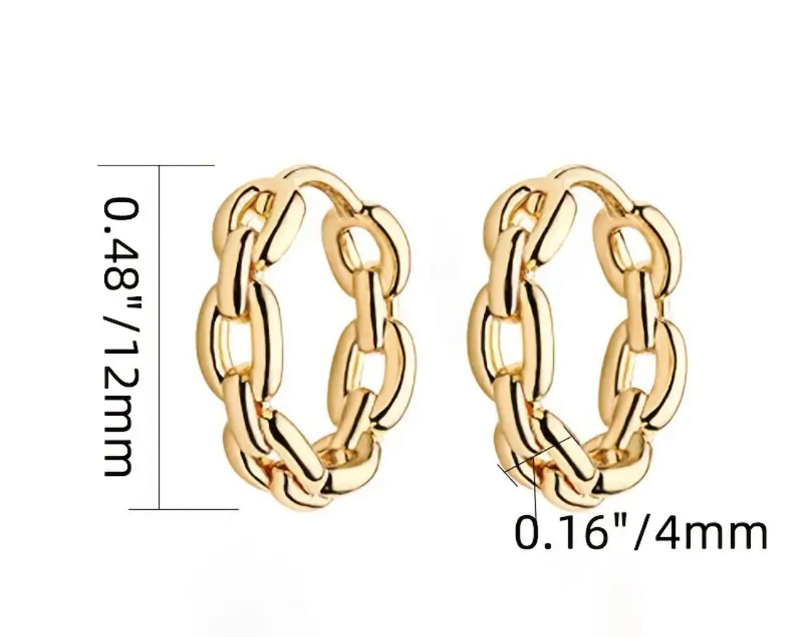 18k Gold Plated S925 Petite Huggie Hoop Chain Style Earrings