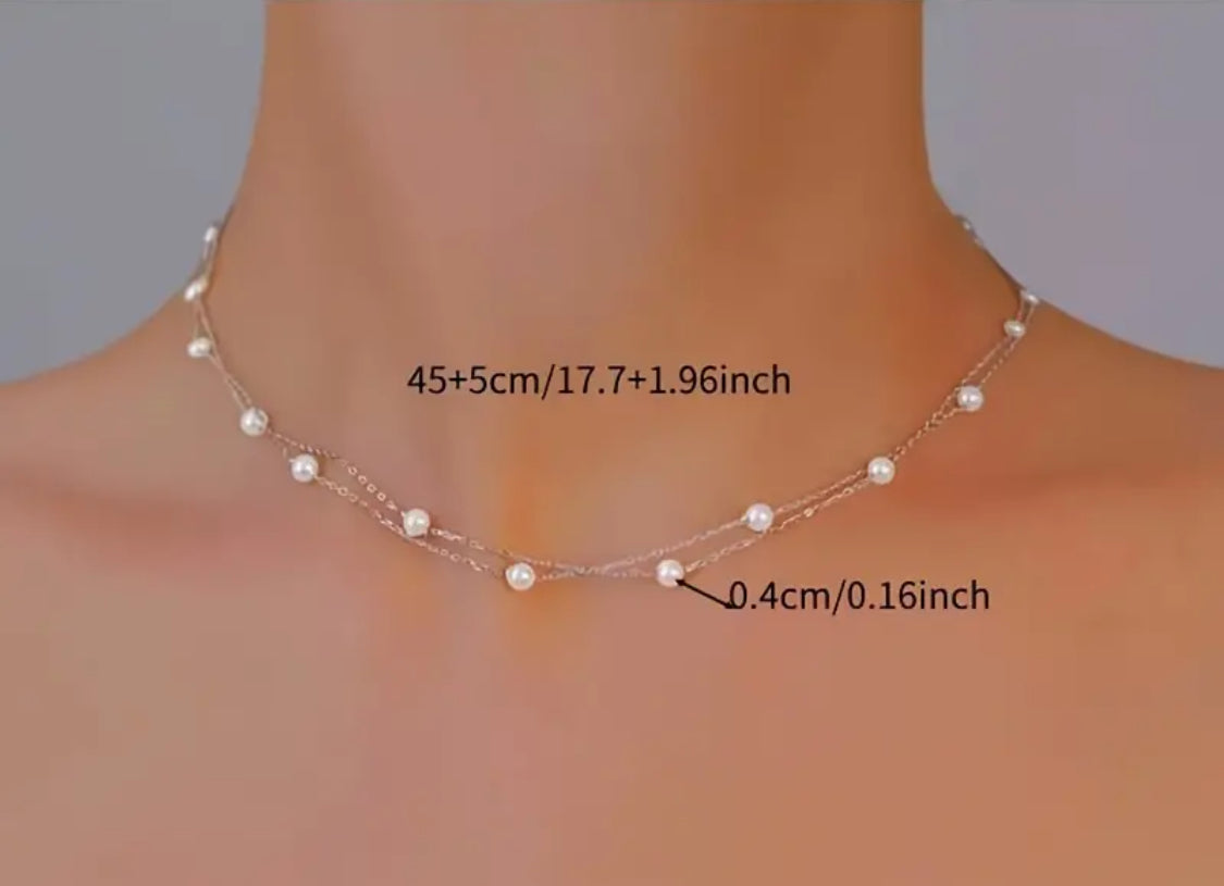 925 Sterling Silver Double Layer Pearl Necklace