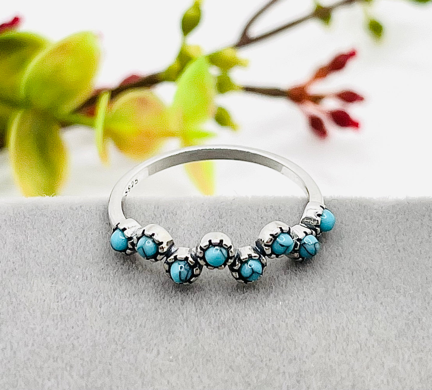 925 Sterling Silver Turquoise Inlaid Ring