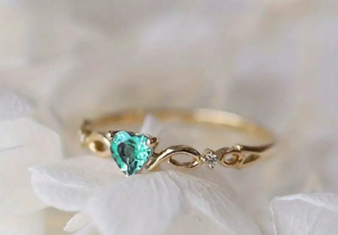 18k Gold-Plated Mint Green Heart Ring