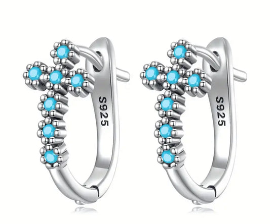 Petite 925 Sterling Silver Turquoise Decor Huggie Hoop Earrings