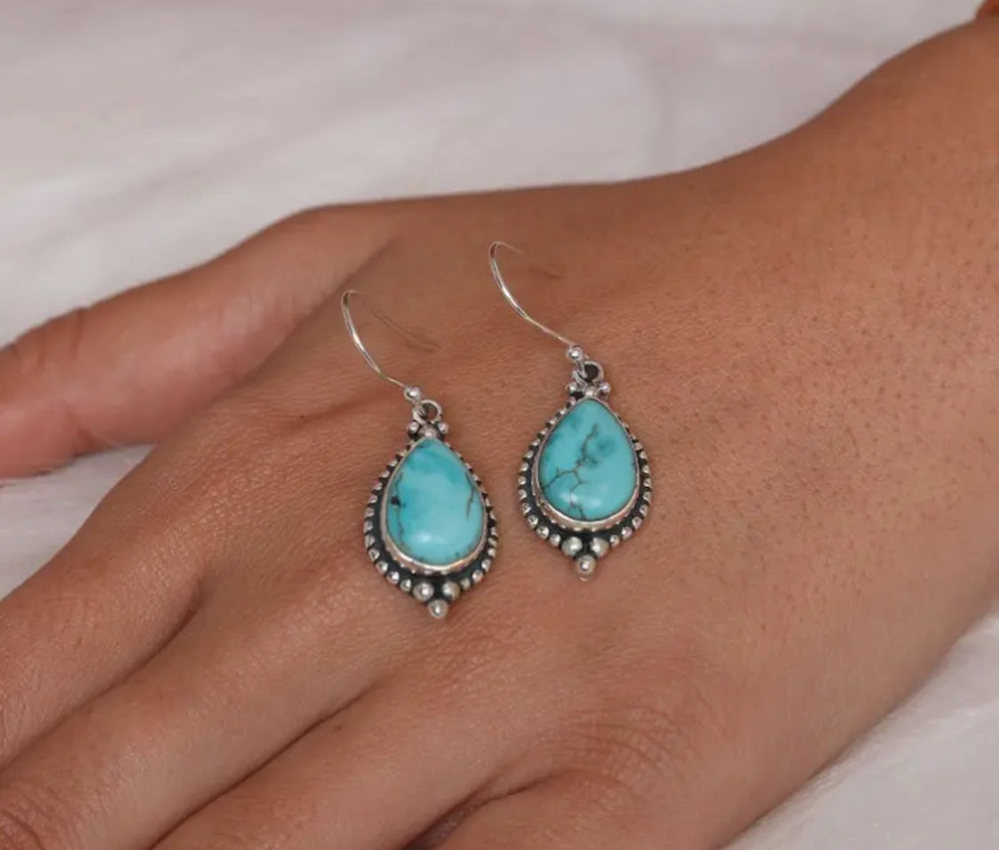 Teardrop Turquoise Blue-Colored Dangle Earring