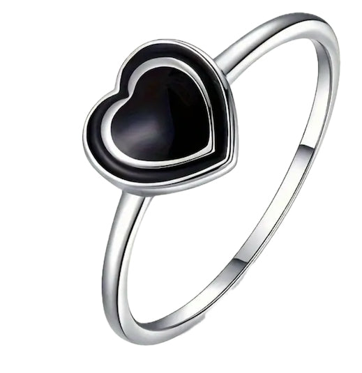 925 Sterling Silver Black Heart Ring