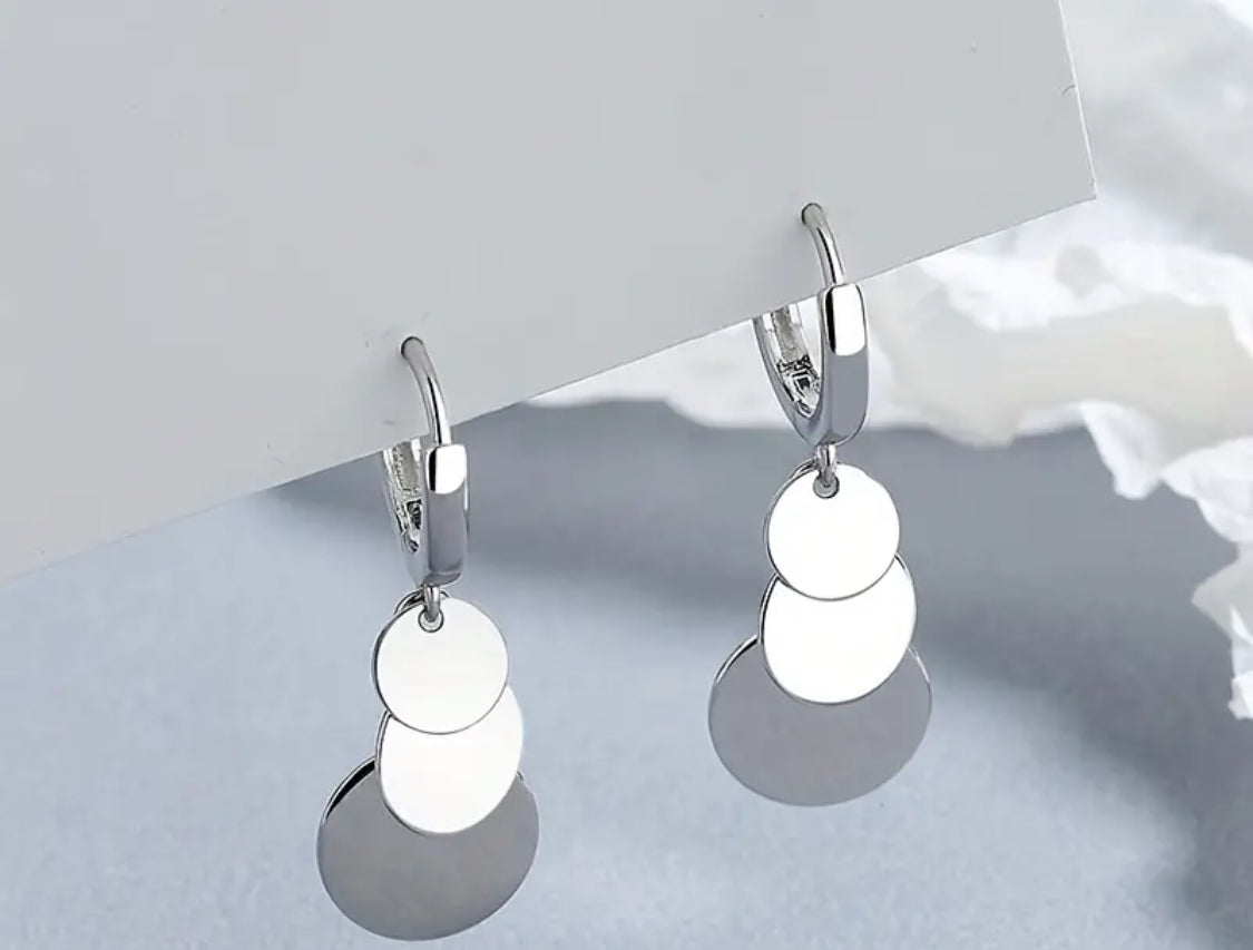 Triple Circle 925 Sterling Silver Dangle Earrings