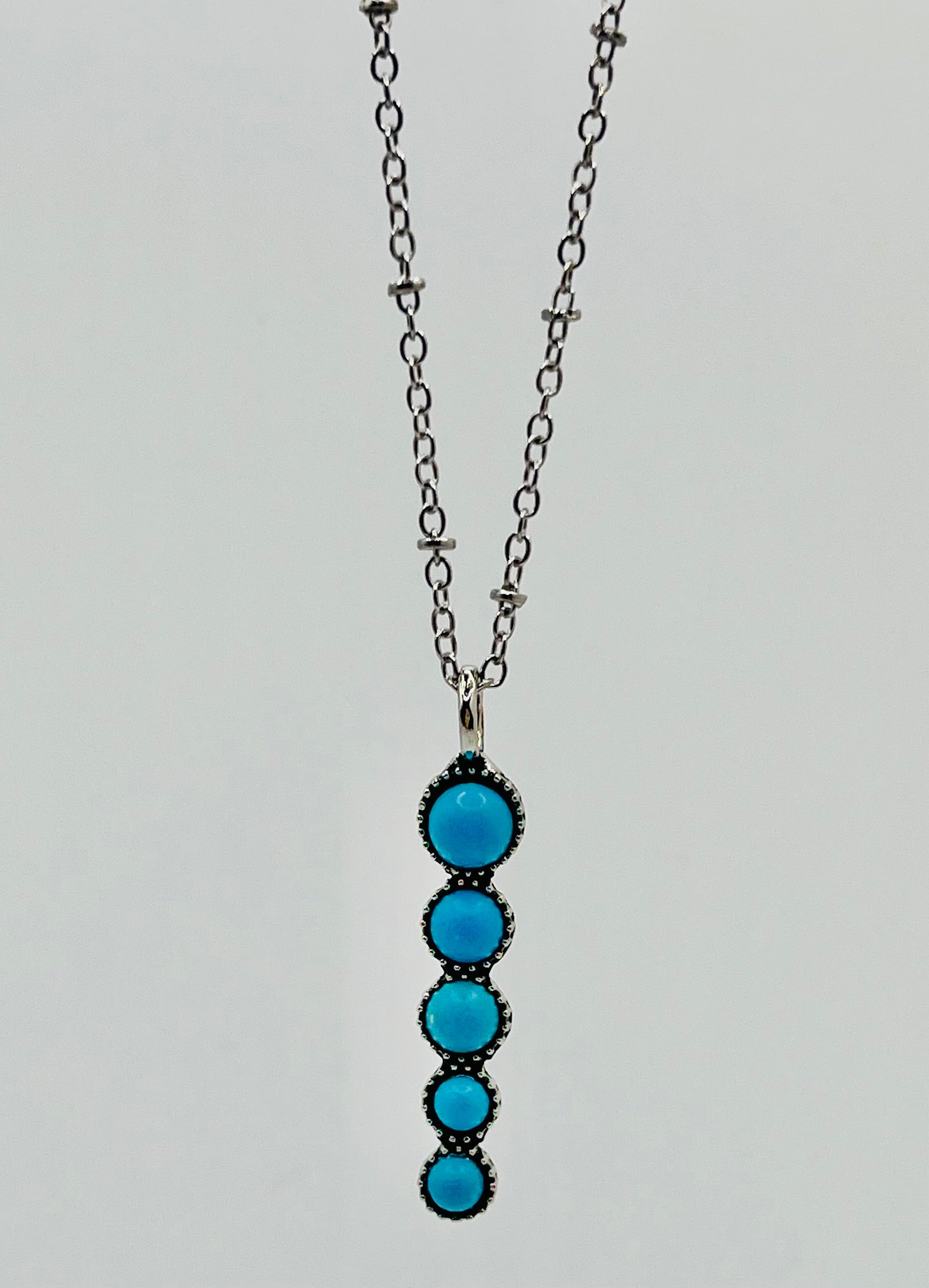 Long Boho-Bar Turquoise Gemstone Silver-Plated Necklace