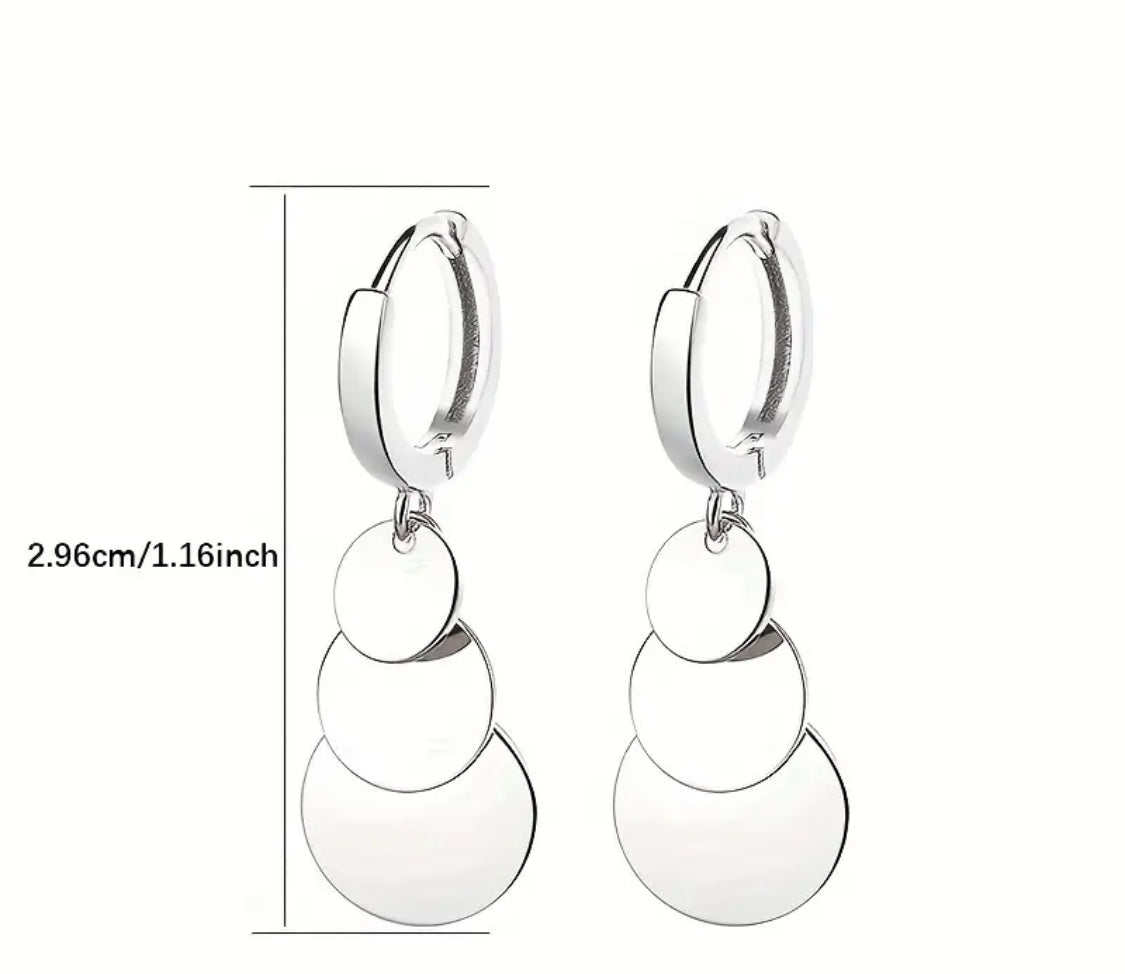 Triple Circle 925 Sterling Silver Dangle Earrings