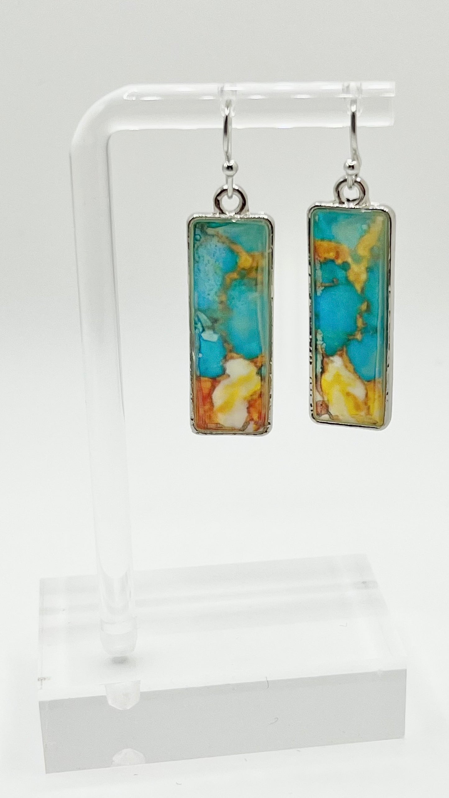 Silver-Plated Blue-Green Turquoise Dangle Earrings