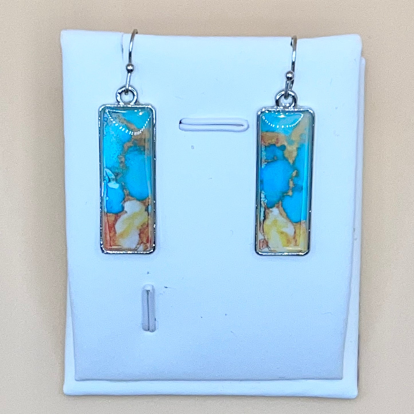 Silver-Plated Blue-Green Turquoise Dangle Earrings