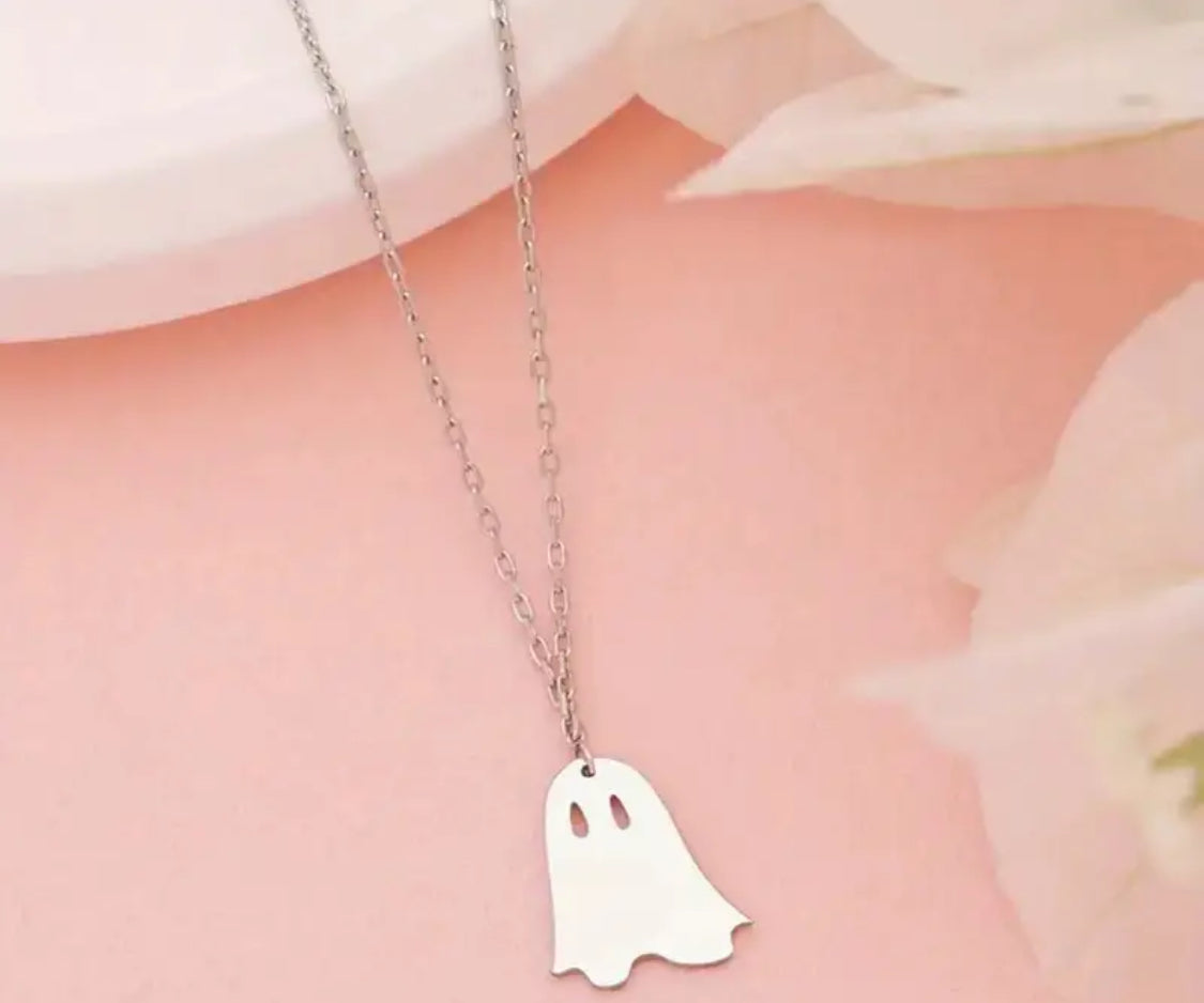 Halloween Ghost Pendant Necklace - Gold and Silver