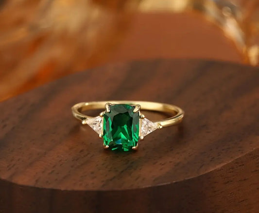 925 Sterling Silver Inlaid Emerald Promise Ring