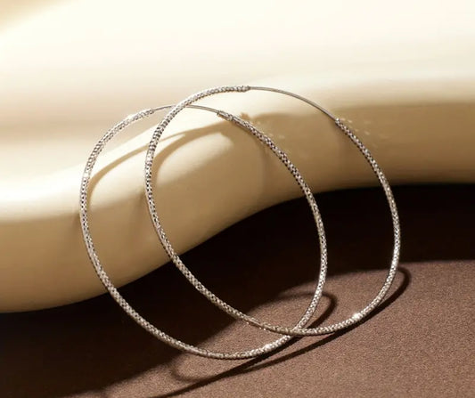 Shimmery Large 925 Silver Hoop Earrings