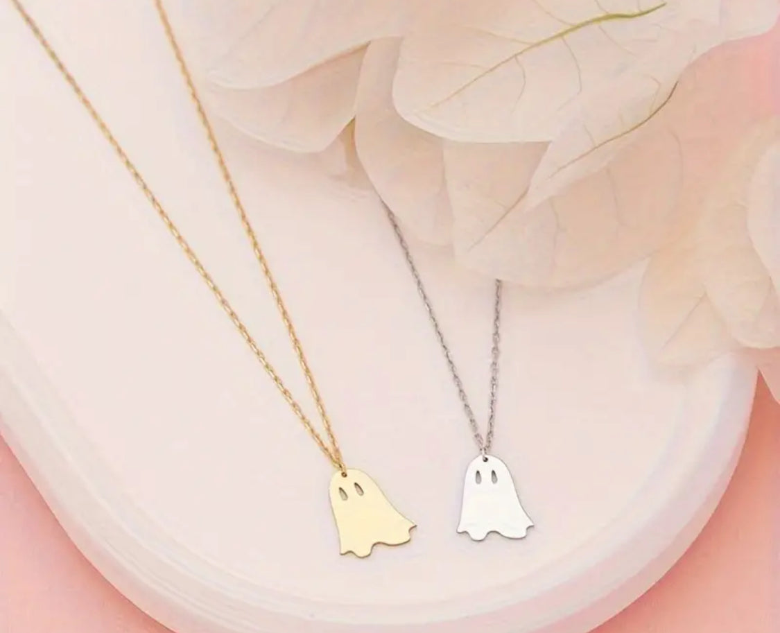 Halloween Ghost Pendant Necklace - Gold and Silver