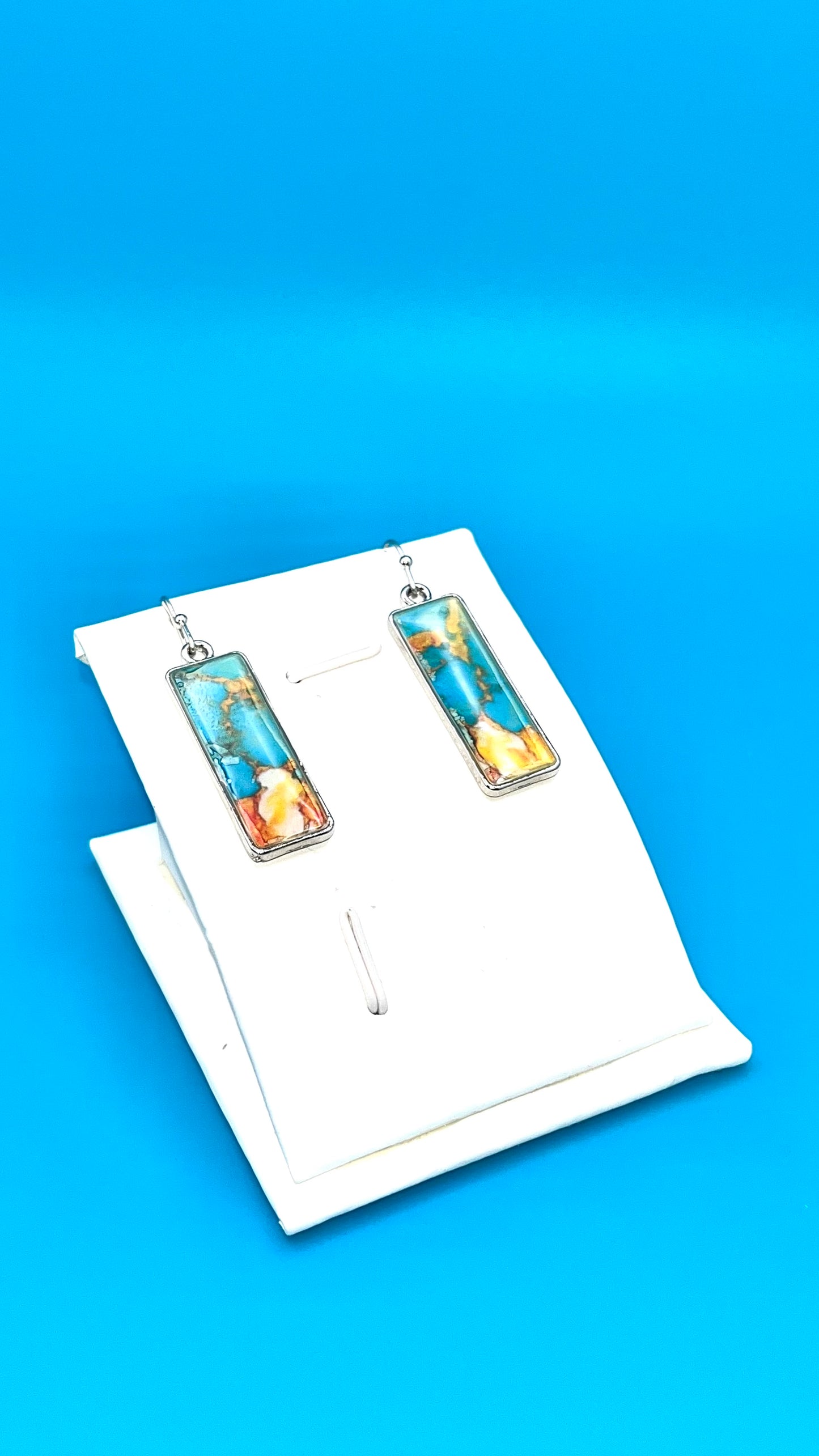 Silver-Plated Blue-Green Turquoise Dangle Earrings