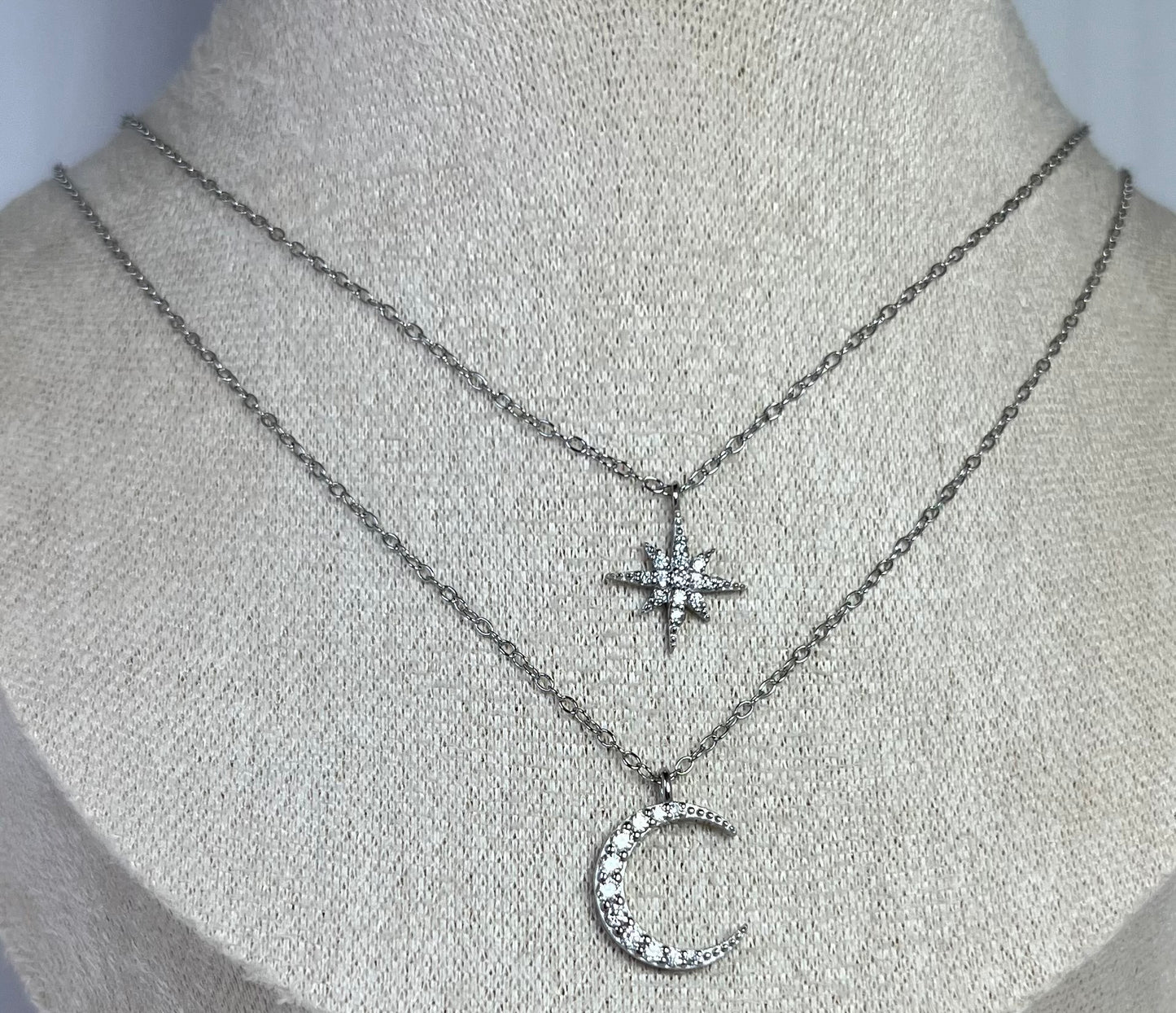 Moon & Star 925 Sterling Silver Pendant Necklace