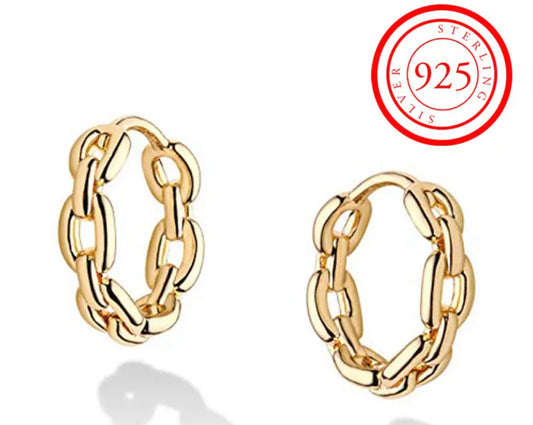 18k Gold Plated S925 Petite Huggie Hoop Chain Style Earrings