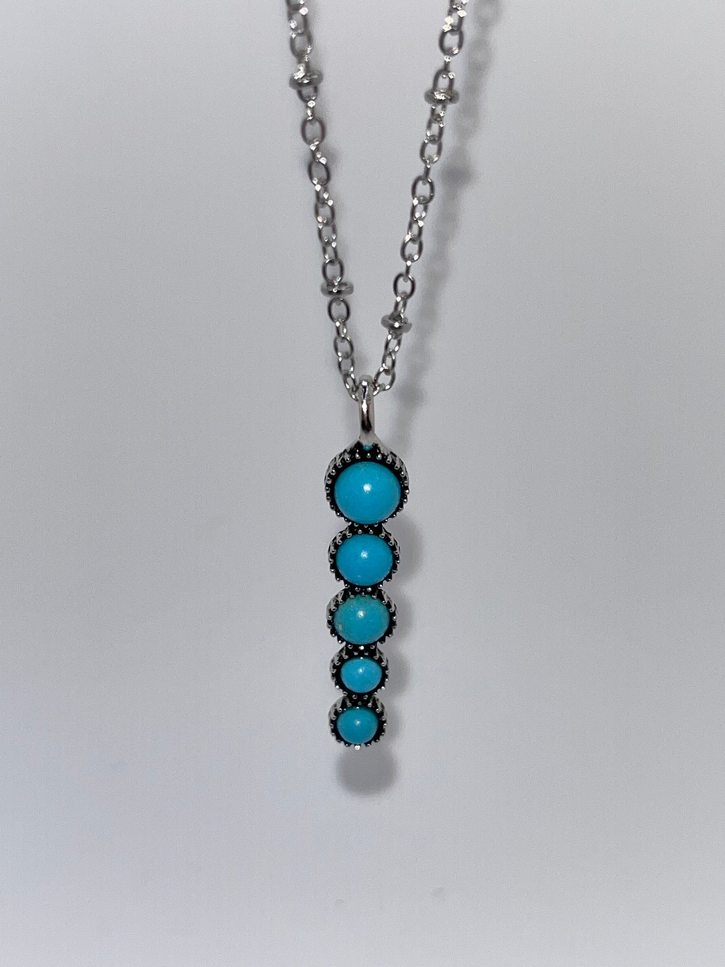 Long Boho-Bar Turquoise Gemstone Silver-Plated Necklace