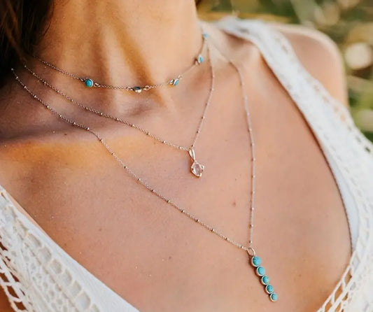 Long Boho-Bar Turquoise Gemstone Silver-Plated Necklace