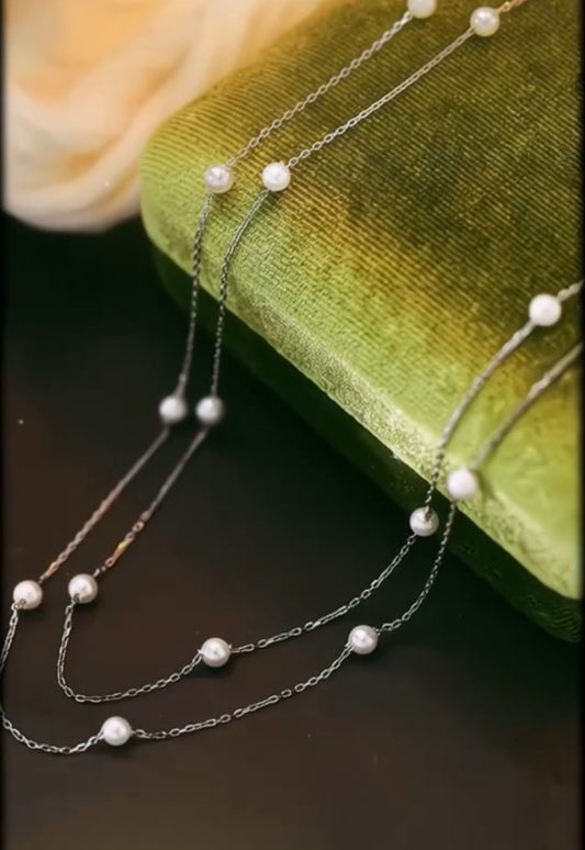 925 Sterling Silver Double Layer Pearl Necklace