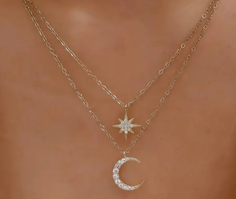 Moon & Star 925 Sterling Silver Pendant Necklace