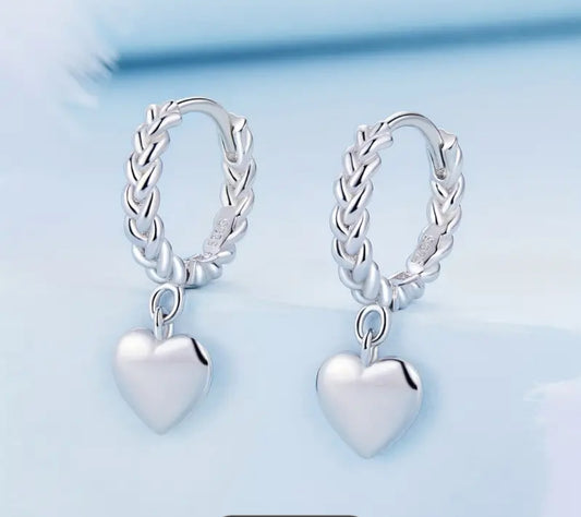 925 Sterling Silver Heart Dangle Earrings