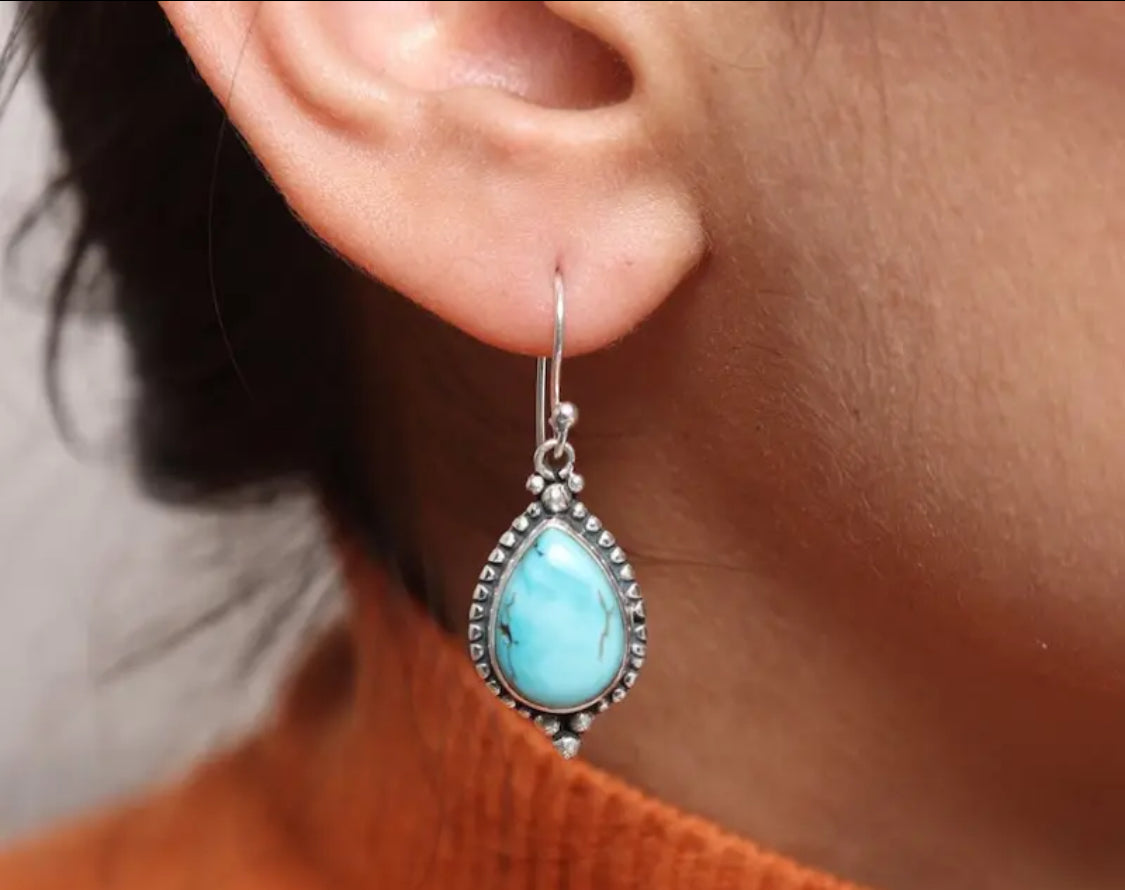 Teardrop Turquoise Blue-Colored Dangle Earring