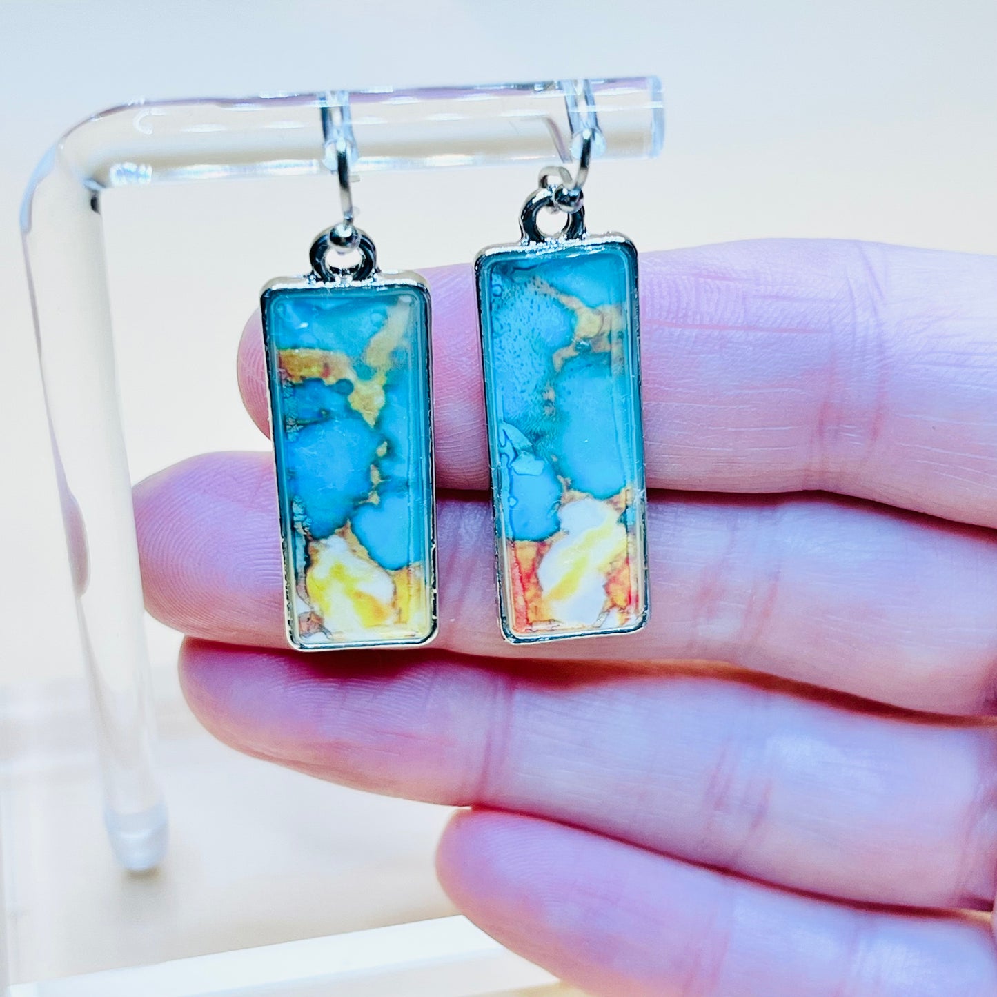 Silver-Plated Blue-Green Turquoise Dangle Earrings