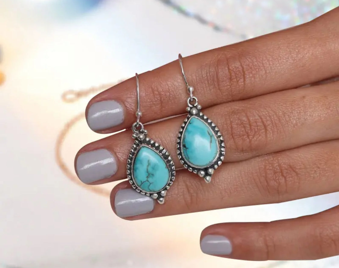 Teardrop Turquoise Blue-Colored Dangle Earring