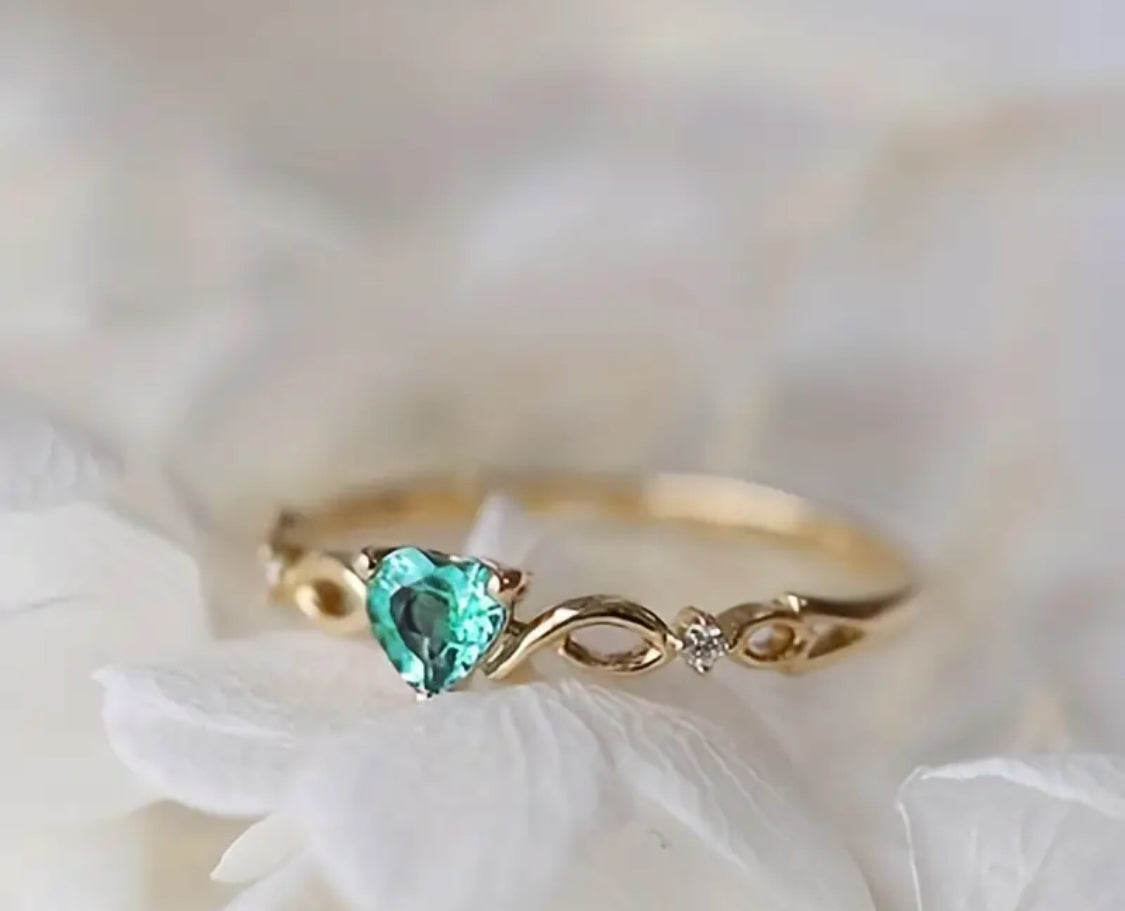 18k Gold-Plated Mint Green Heart Ring