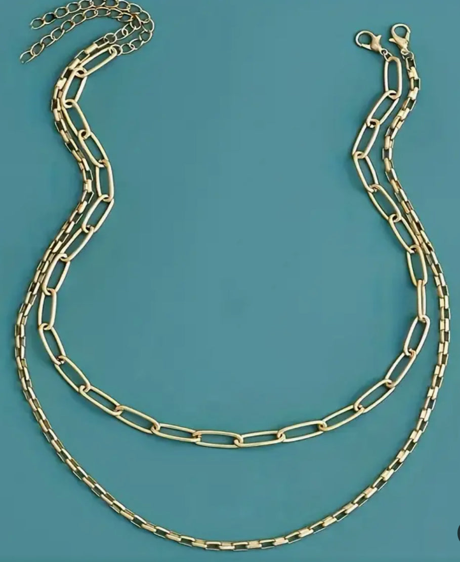 Gold Double Layer Chunky Link Chain Necklace