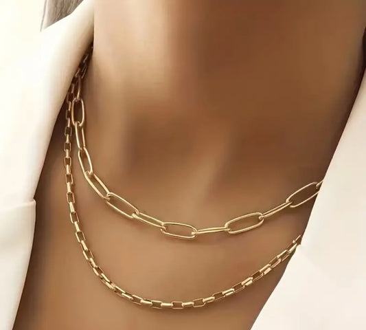 Gold Double Layer Chunky Link Chain Necklace