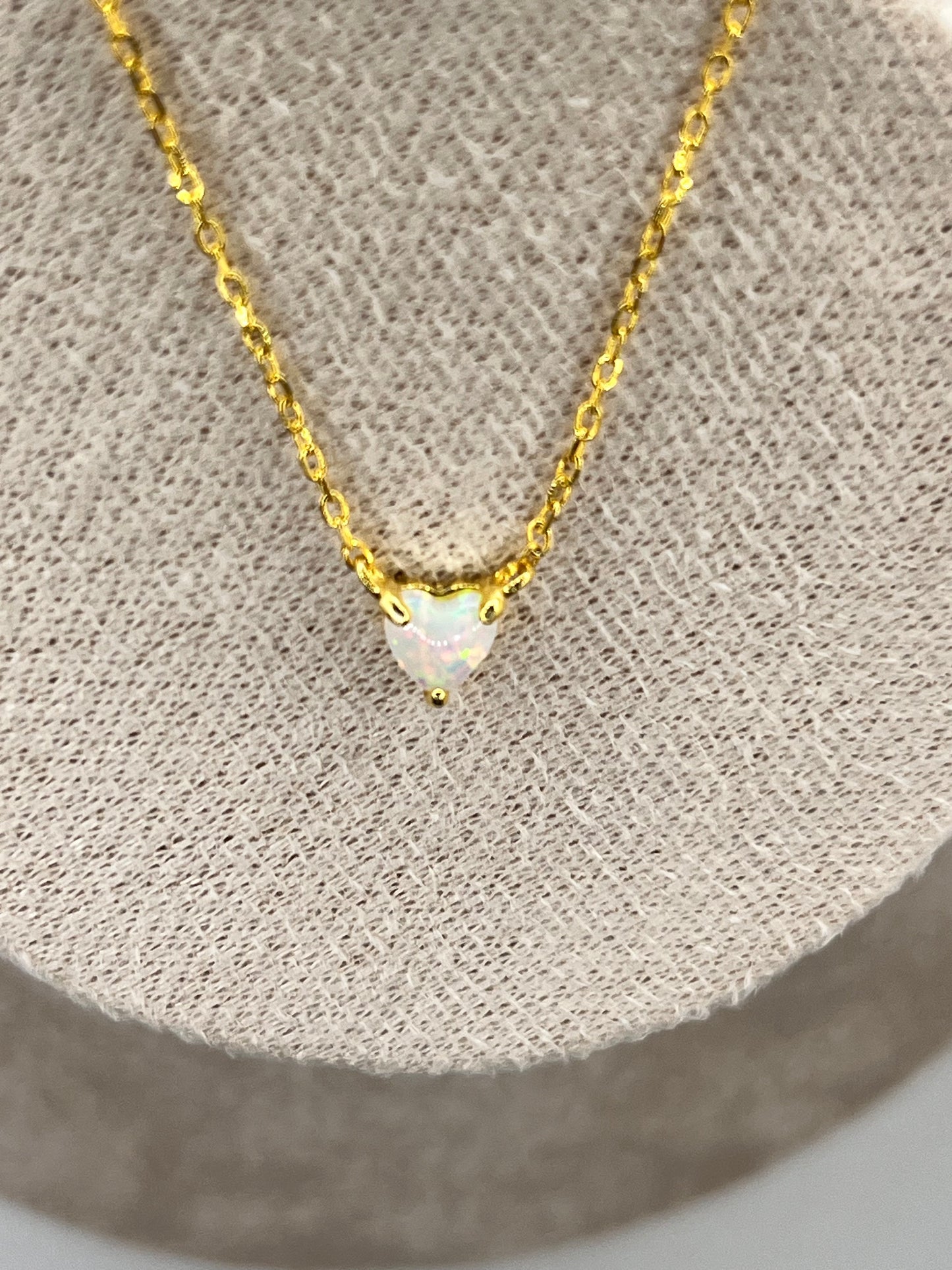 Gold-Plated 925 Sterling Silver Opal Inlaid Mini-Heart necklace