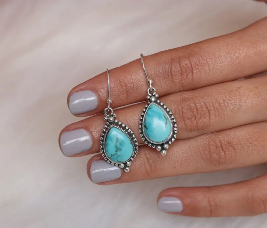 Teardrop Turquoise Blue-Colored Dangle Earring