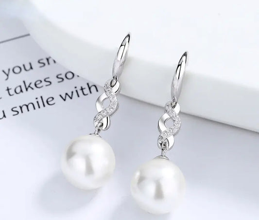 Timeless 925 Sterling Silver Faux Pearl Dangle Earrings