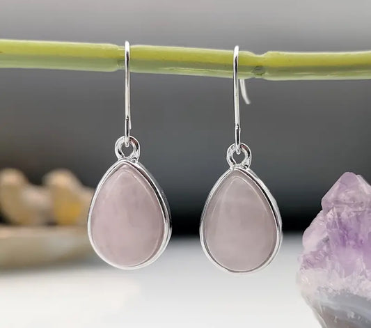 Rose Quartz Silver Plated Dangle Drop Earrings