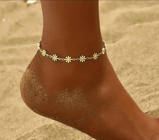 14k Gold-Plated Copper Daisy Ankle Bracelet