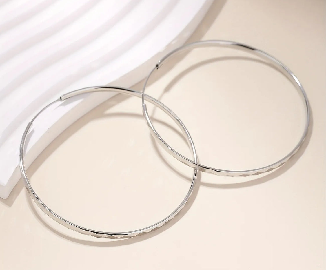 Large 925 Silver Sparkly Hoop Earrings