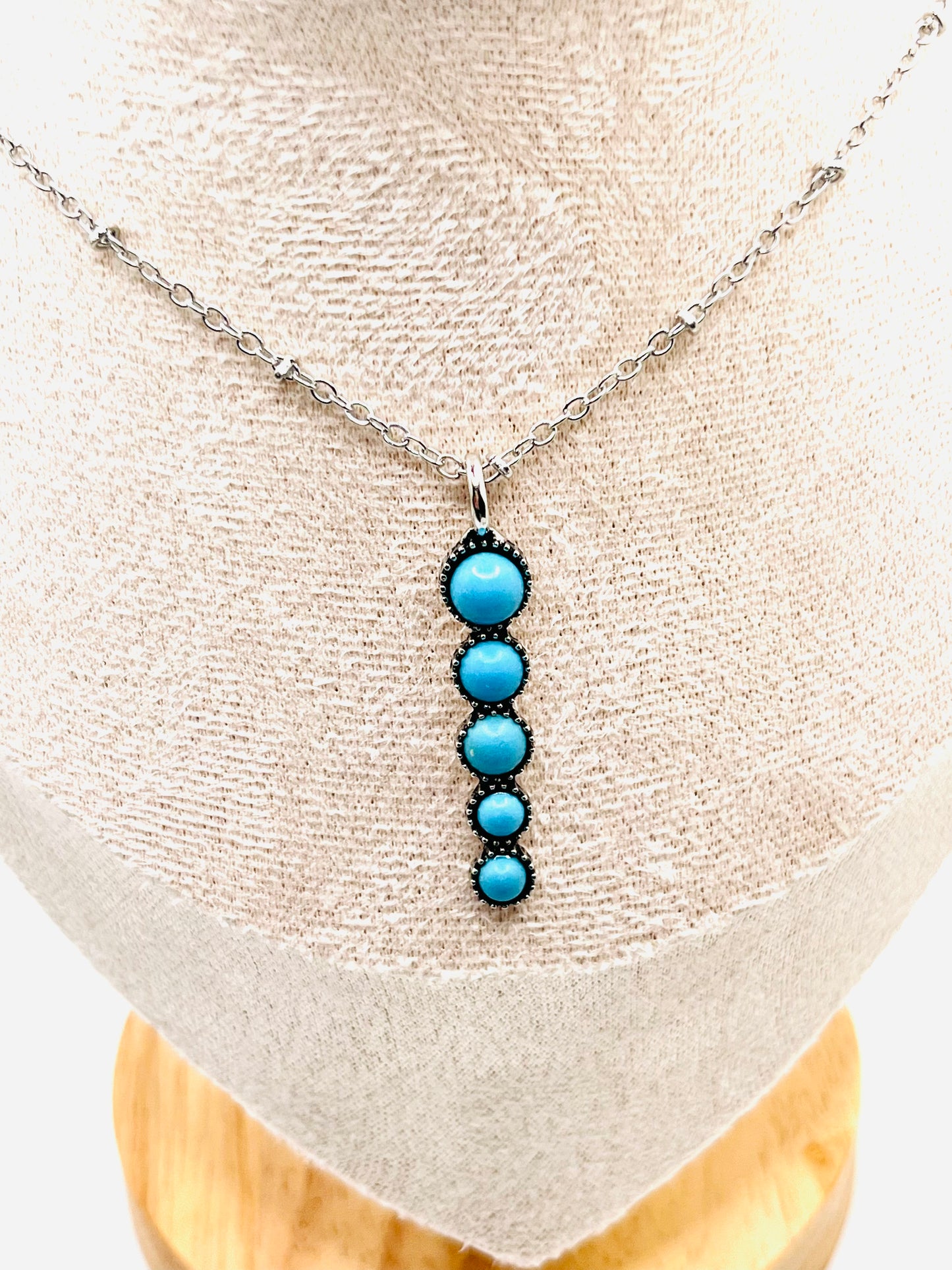 Long Boho-Bar Turquoise Gemstone Silver-Plated Necklace